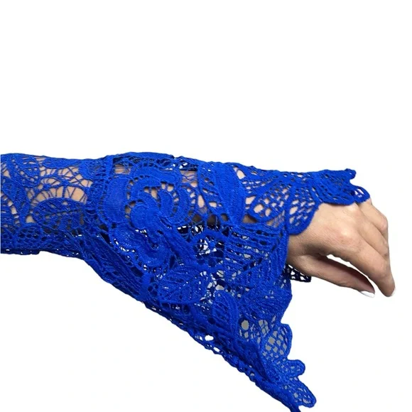 MISSGUIDED women’s crochet lace long sleeve blue midi dress size 4 Nwt - Picture 7 of 9